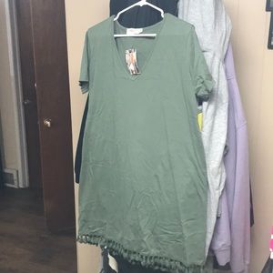 Army Green Fringe T-shirt Dress